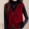 Damen Strickwaren Herbst Damen Doppelreißverschluss V-Ausschnitt Schick Einfach Ärmellose Strickweste Oberbekleidung Warm Grau Gestrickter Mantel Cardigan