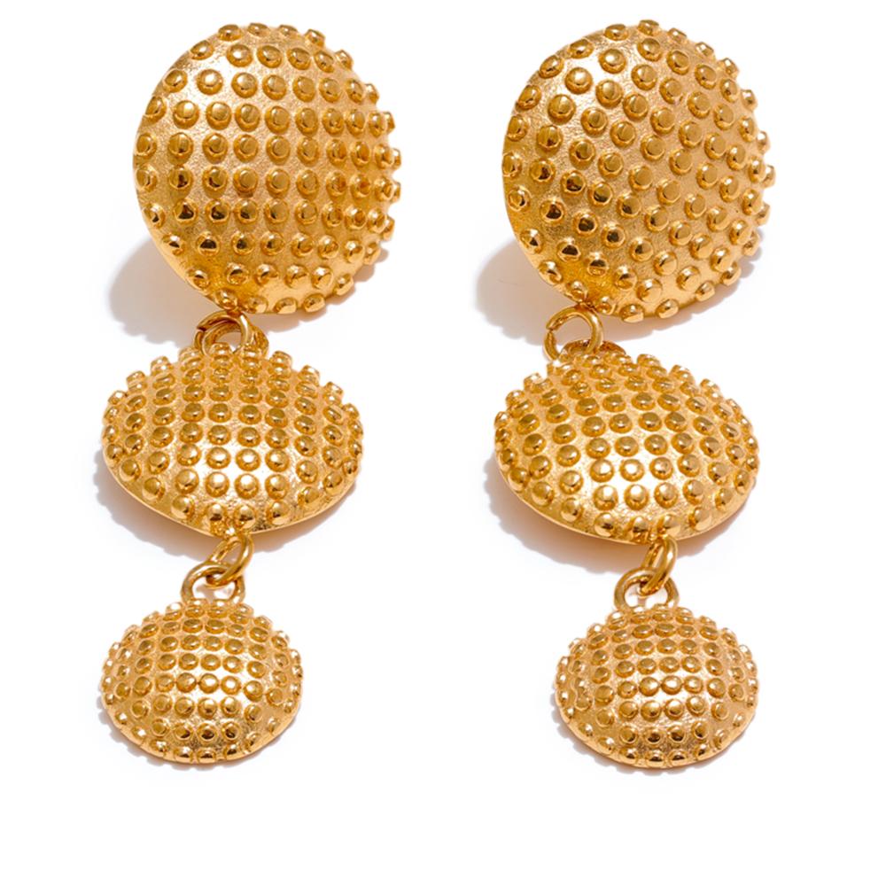 

Yhpup Distinctive Stainless Steel Round Long Drop Dangle Earrings Water Resistant Metal Gold Color Statement Fashion Jewelry