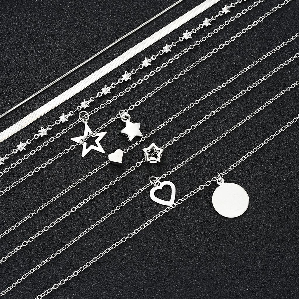 9 Pcs Simple Choker Necklaces for Women Fashion Love Heart Star Pendant Layered Necklace Jewelry Gift European and American