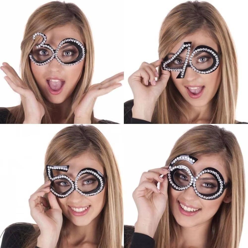 Rhinestone Birthday Number Rhinestone Glasses 16th 18th 30th 40th 50th 60th Party Mask  Unisex