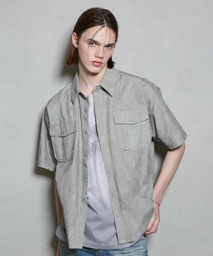 Burkeru Nylon Pigdye Two-Pocket Short Sleeve Shirt Light Grey Light Grey_M