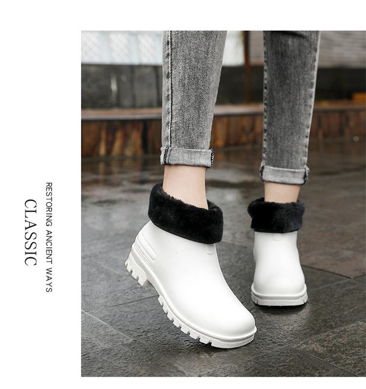 Unisex Waterproof Rubber Ankle Boots with Fleece Lining - Non-Slip and Lightweight for Outdoor Wear