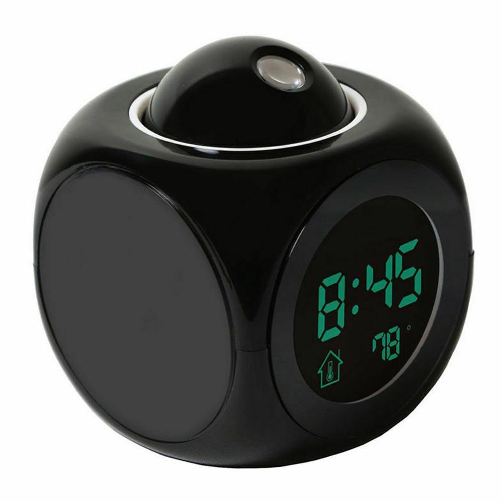 LED Digital Alarm Clock Multifunctional English Voice Projection Temperature Display Backlight Black usb#0