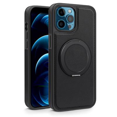 Pouzdro pro iPhone 12 Pro Max s prstenovým stojánkem kompatibilní s MagSafe PU kožený zadní kryt