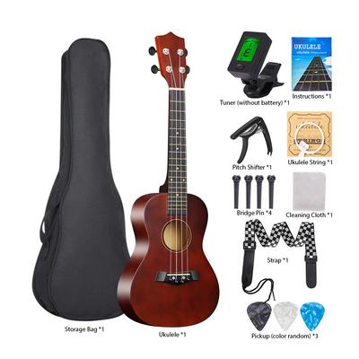 23 Inch Ukulele Acoustic Ukulele Kit with Storage Bag Strap Bridge Pin Pitch Shifter Pickup Tuner Cleaning Cloth