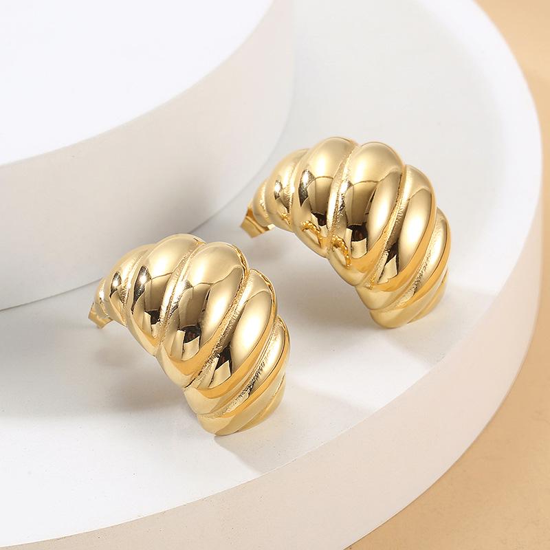 Geometric Stainless Steel Croissant Earrings - European & American High-End Fashion Ear Cuffs