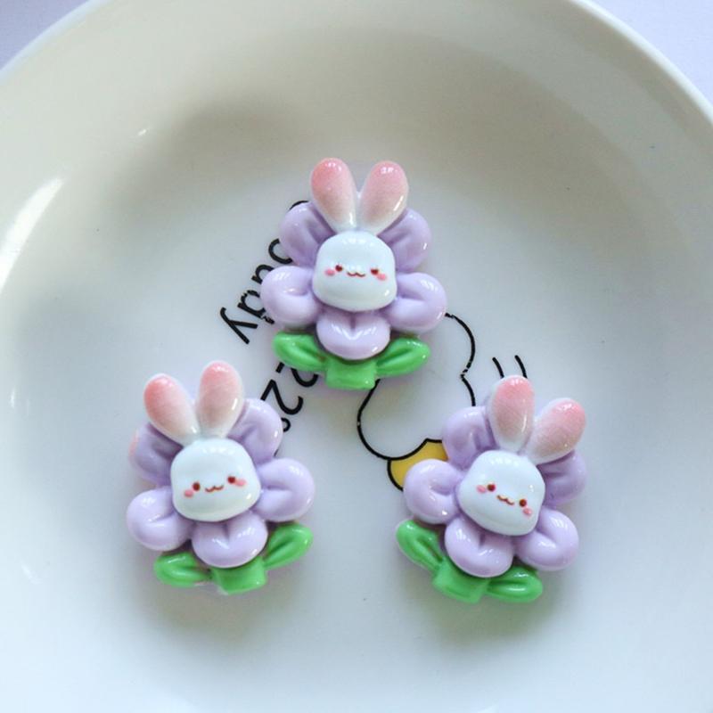 10 Pcs New Cute Cartoon Rabbit Flower Series Flat Back Resin Scrapbooking DIY Jewelry Hairpin Craft Decoration Accessorie