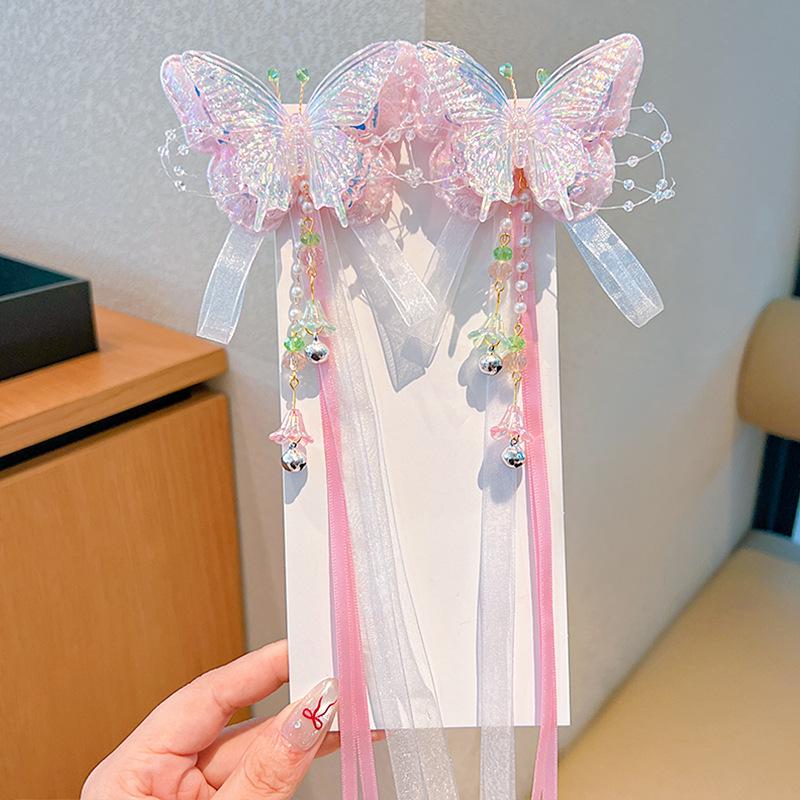 Mid-Autumn Hanfu Fairy Hair Clip - Women's & Children's Ancient Style Floral Tassel, Sweet Accessory for Girls