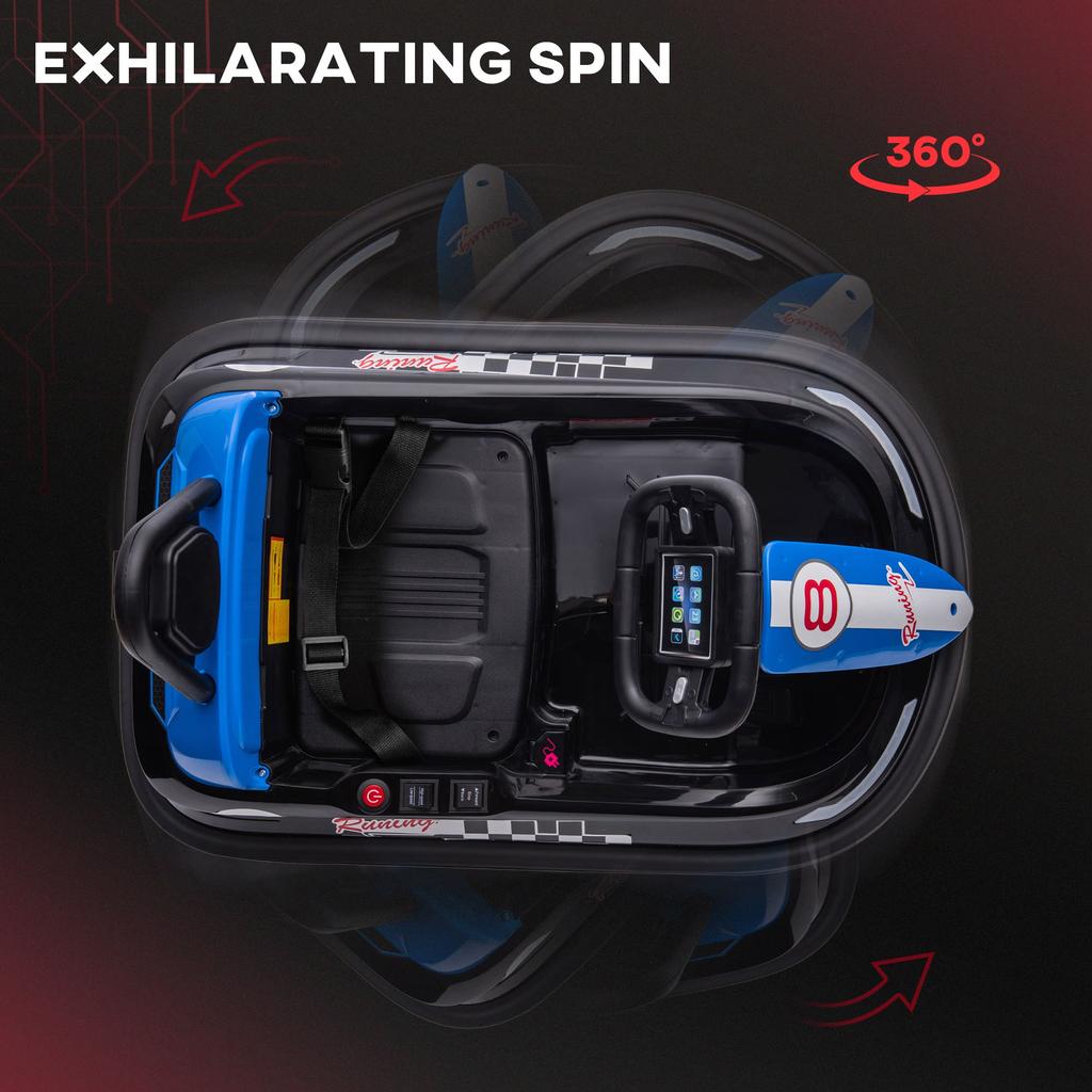 6V Electric Kids Bumper Car, 6V Spin Waltz Car, with Music, Horn, Lights - Black