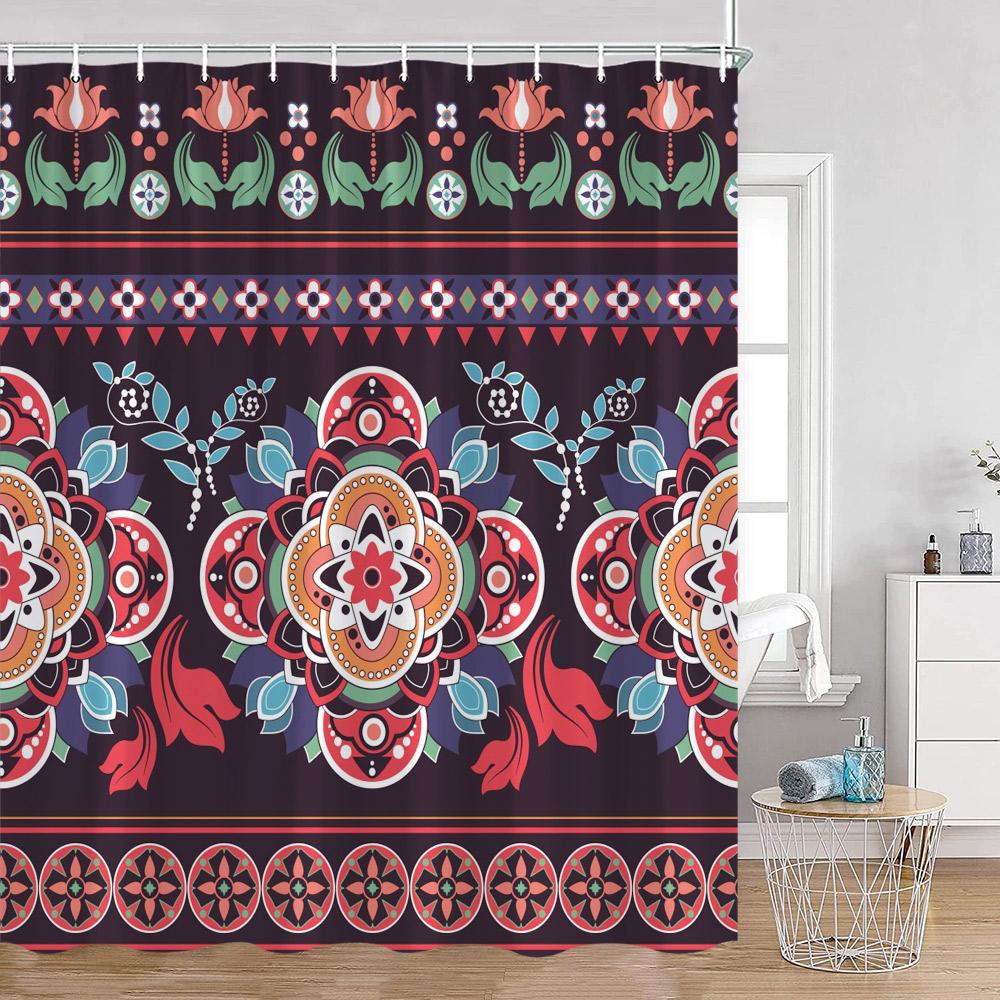 Bohemian Vintage Shower Curtains Mandala Boho Pattern Retro Bathroom Decorations Polyester Bath Curtain With Hooks