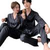 New Autumn Ice Silk Couple Pajamas: Women's Long Sleeve and Men's Luxury Style Homewear.