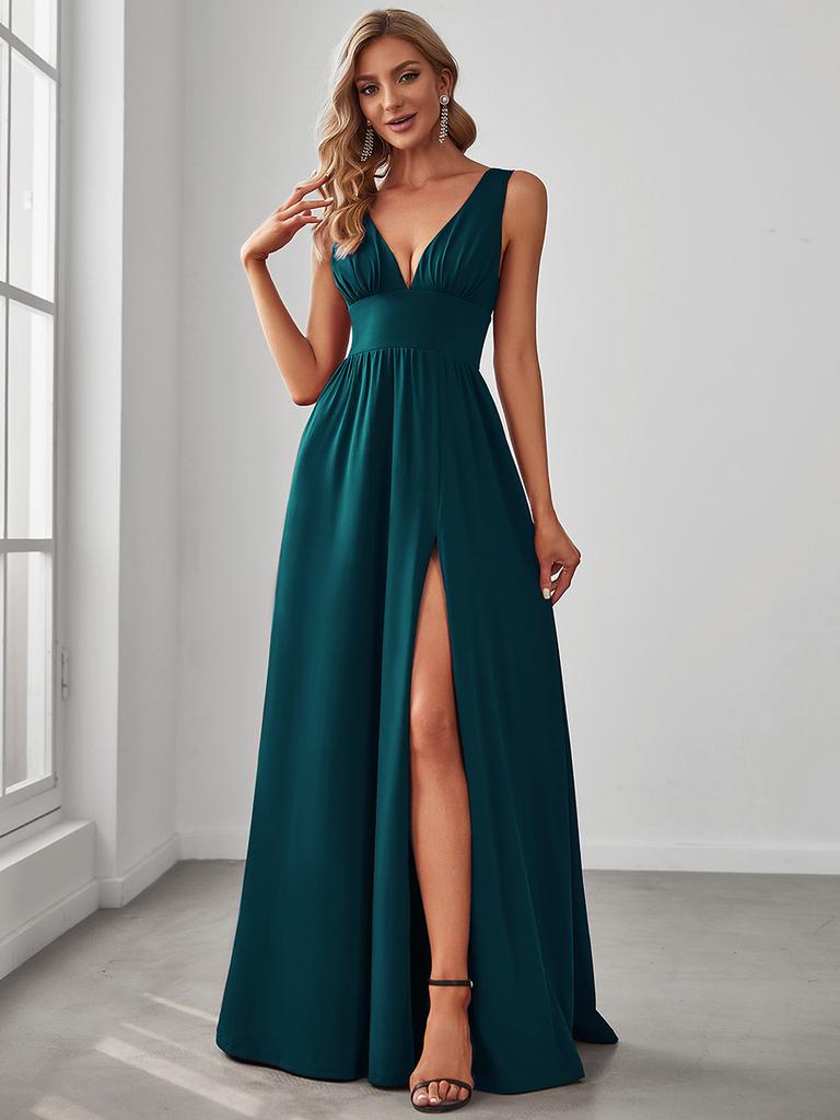Ever-Pretty Women's Side Slit Double V-Neck Sleeveless Maxi Evening Gowns Party Dress