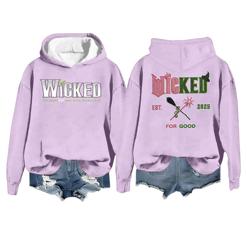 Women's Casual Long Sleeve Pullover Witch Print Hooded Sweatshirt