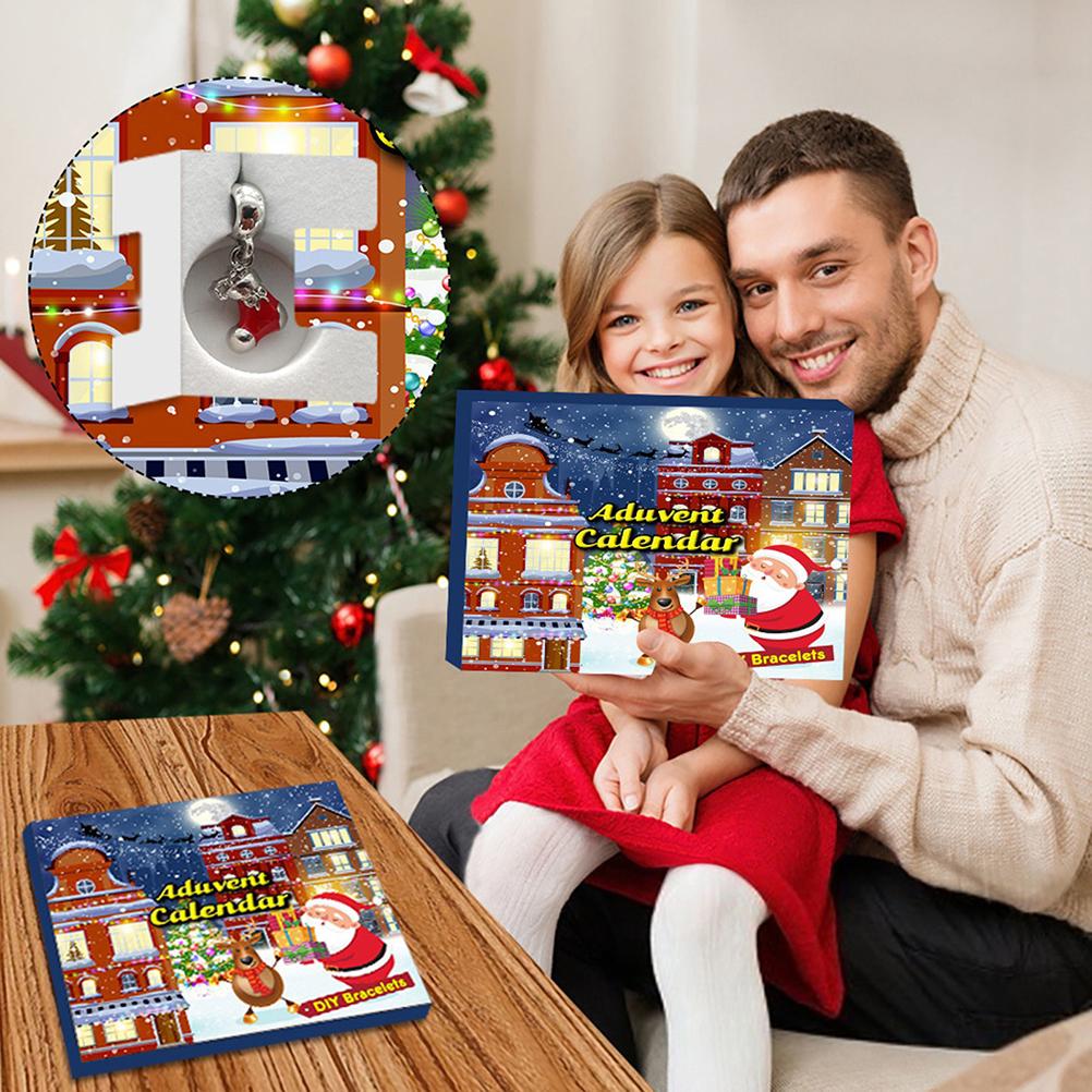 Christmas Advent Calendar DIY Pendant Bracelets Christmas 24 Days Countdown Calendar Gift Box Set