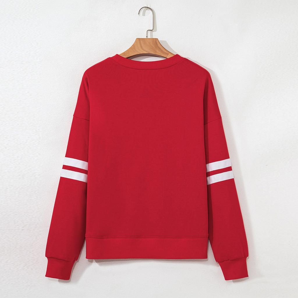 Women's Fashionable Round Neck Long Sleeved Sports Casual Color Blocked Pullover Sweater Sweatshirt Top