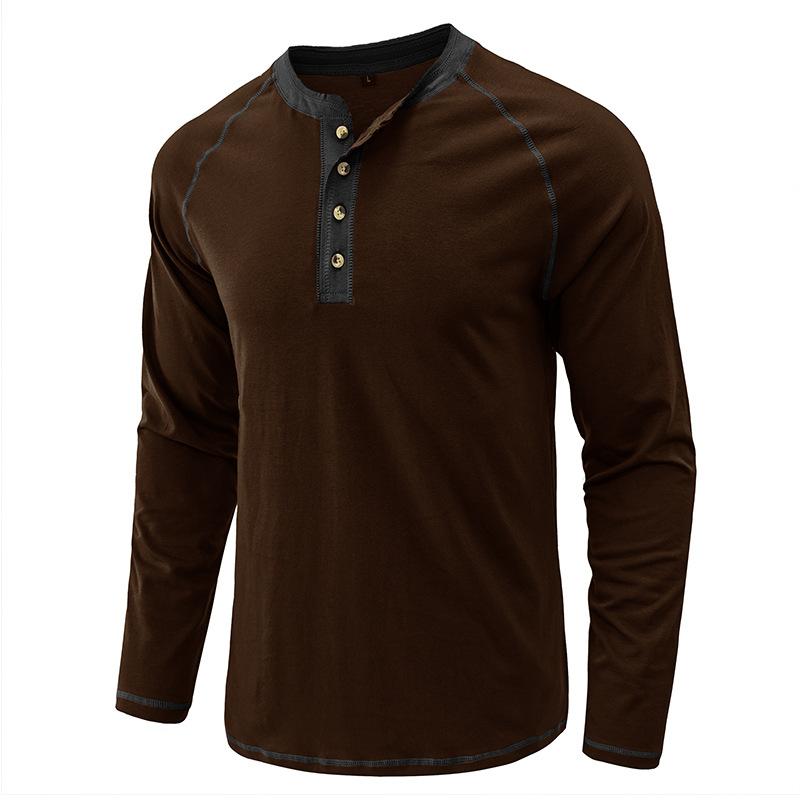 

Мужские рубашки на пуговицах с длинными рукавами, нижнее белье, повседневные базовые топы, дышащие футболки с 4 пуговицами, спортивные влагоотводящие футболки для тренировок для мужчин XL темно-коричневого