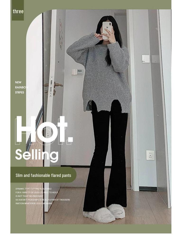 Petite High Waist Black Flare Pants for Women - Slimming and Versatile Summer Suit
