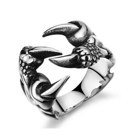 Personalized Retro Punk Animal Rings: Dragon & Eagle Claw Designs for Men
