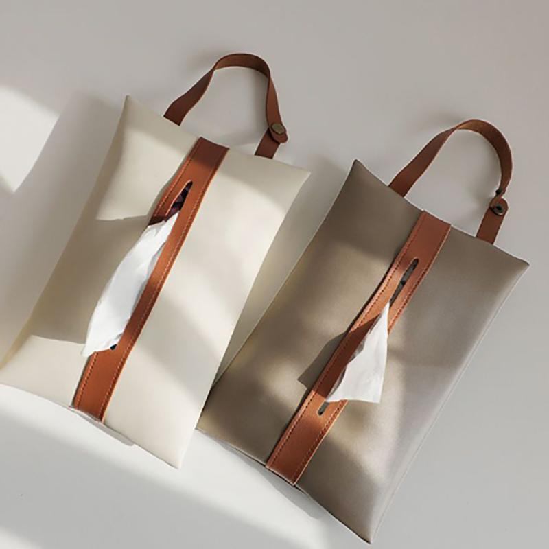 1Pcs Car Tissue Box Hanging Leather Drawer Carton Seat Back Nordic Style Hanging Bag Creative Car Interior Decoration