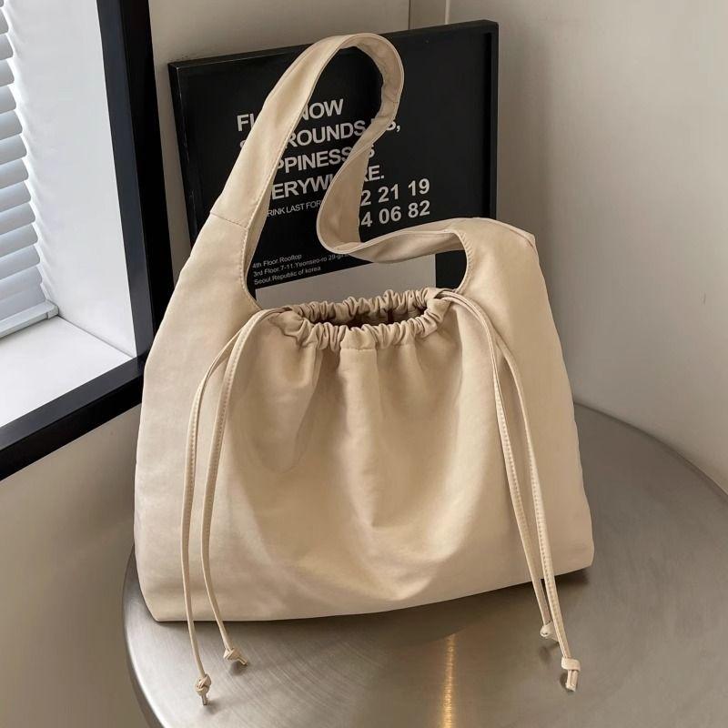Large Capacity Tote Bag for Women Simple Versatile Plain Color Canvas Bag Student School Bag Office Worker Commuter Shoulder Bag