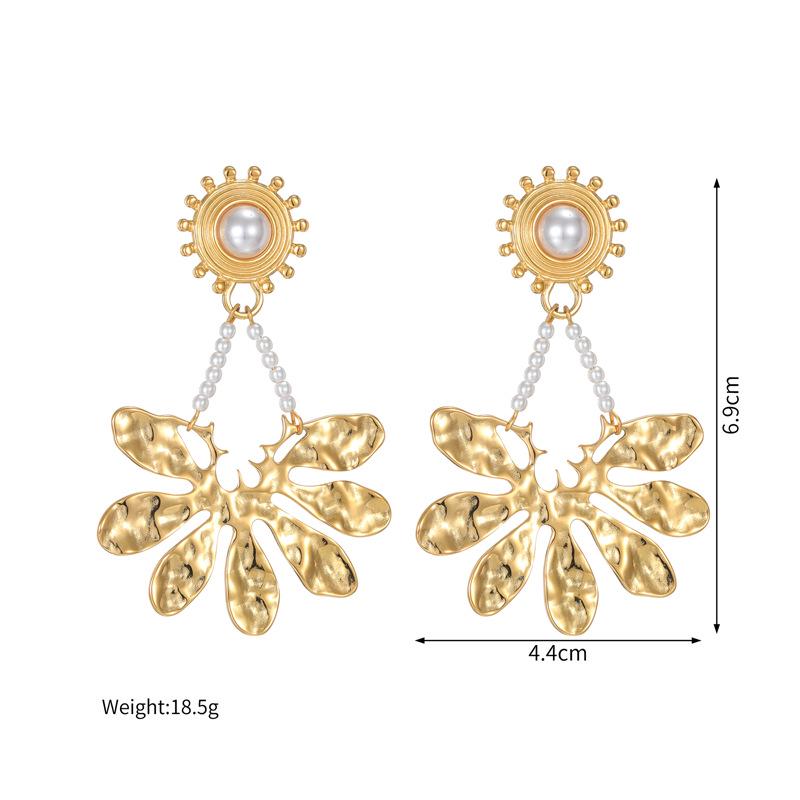 18K Gold European Floral Pearl Earrings, Stainless Steel, Lightweight & Luxurious Fashion Accessory