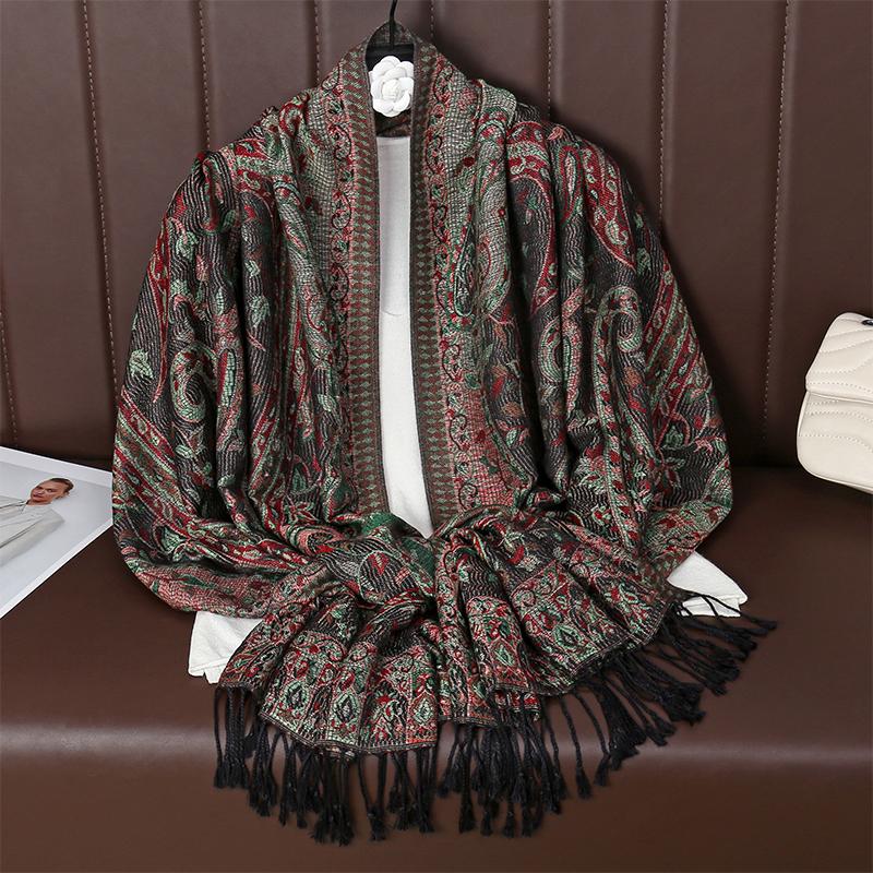 [T341] Ethnischer Stil Quasten Decke Designer Dicke Pashmina Winter Warmer Schal Wickel Kaschmir Schal Frauen Halstuch Stolen