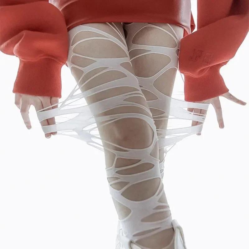 Móda Punk Roztrhané Punčocháče s Dírkami Nue Sexy Lolita Gotické Punčochy s Pavučinou Dámské Y2k Černé Síťované Měkké Punčocháče Vysoké Punčochové zboží
