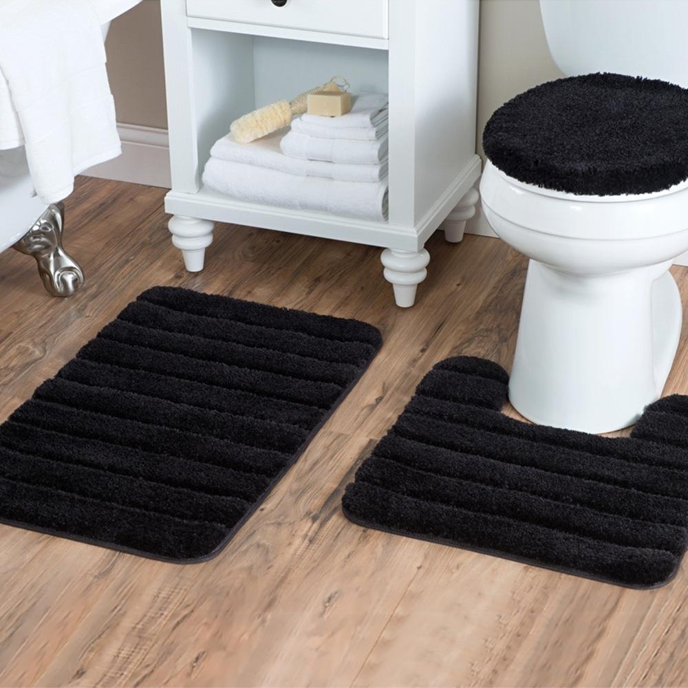 Set 3 pezzi Tappetino da bagno a tinta unita Set Tappeti da bagno con peli soffici Moderno Kit tappetini copriwater rettangolari 50*80 50*40 45*50cm