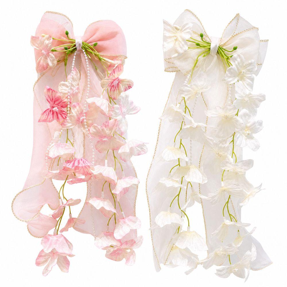 Faux Pearl Strands Bow Hair Clip Sheer Ribbon Ribbon Hair Clip Cute Hair Bow Clip Gifts