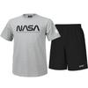 Nasa Unisex Trainings-T-Shirt aus Baumwollmischung, kurzärmlig + Gewebte knielange Shorts Set [Hellmelange + Schwarz]