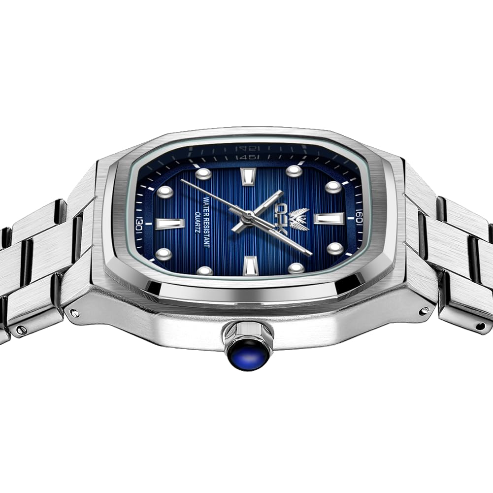 OPK Stainless Steel Blue Men's Watch, Quartz, Analog, Waterproof, Luminous, Band, Simple, Stylish, Student, Business,