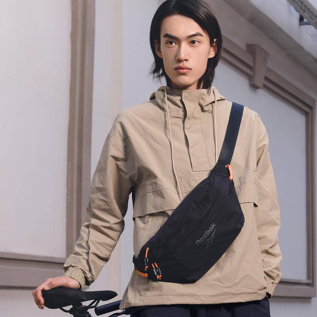 New Reebok Fabric Crossbody Bag, Sling Bag Unisex Black/Khaki RB240037M