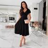Temu Women's Sexy V-Neck Solid Color Mid-Calf Dress - European American Style