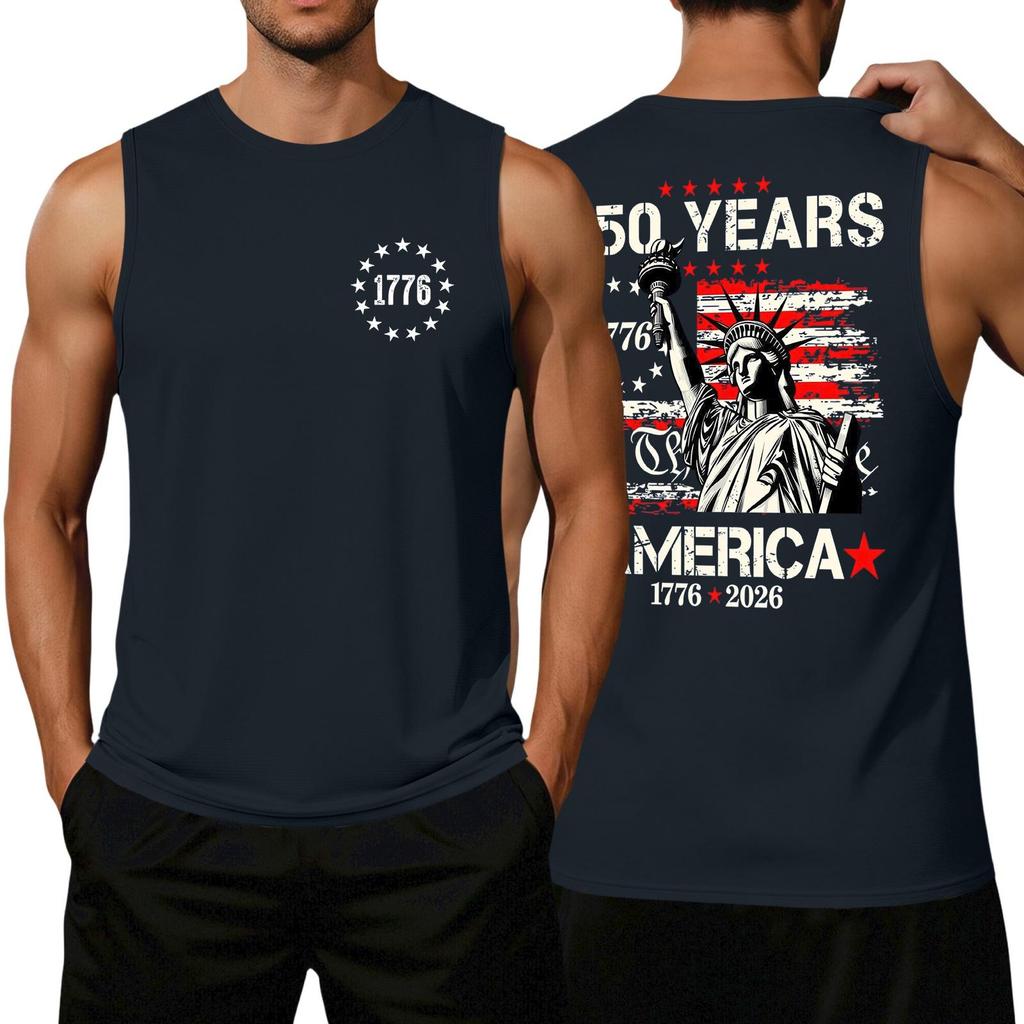 Men's Loose Fit Sleeveless Tank Top Casual Flag Print Graphic Tee WE THE PEOPLE 250 Years Commemorative Design Summer Shirt