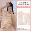 Summer Korean Sweet Pajamas Women's Crew Neck Short-sleeved Three-piece Comfortable Women's Loungewear Spot Straight Hair