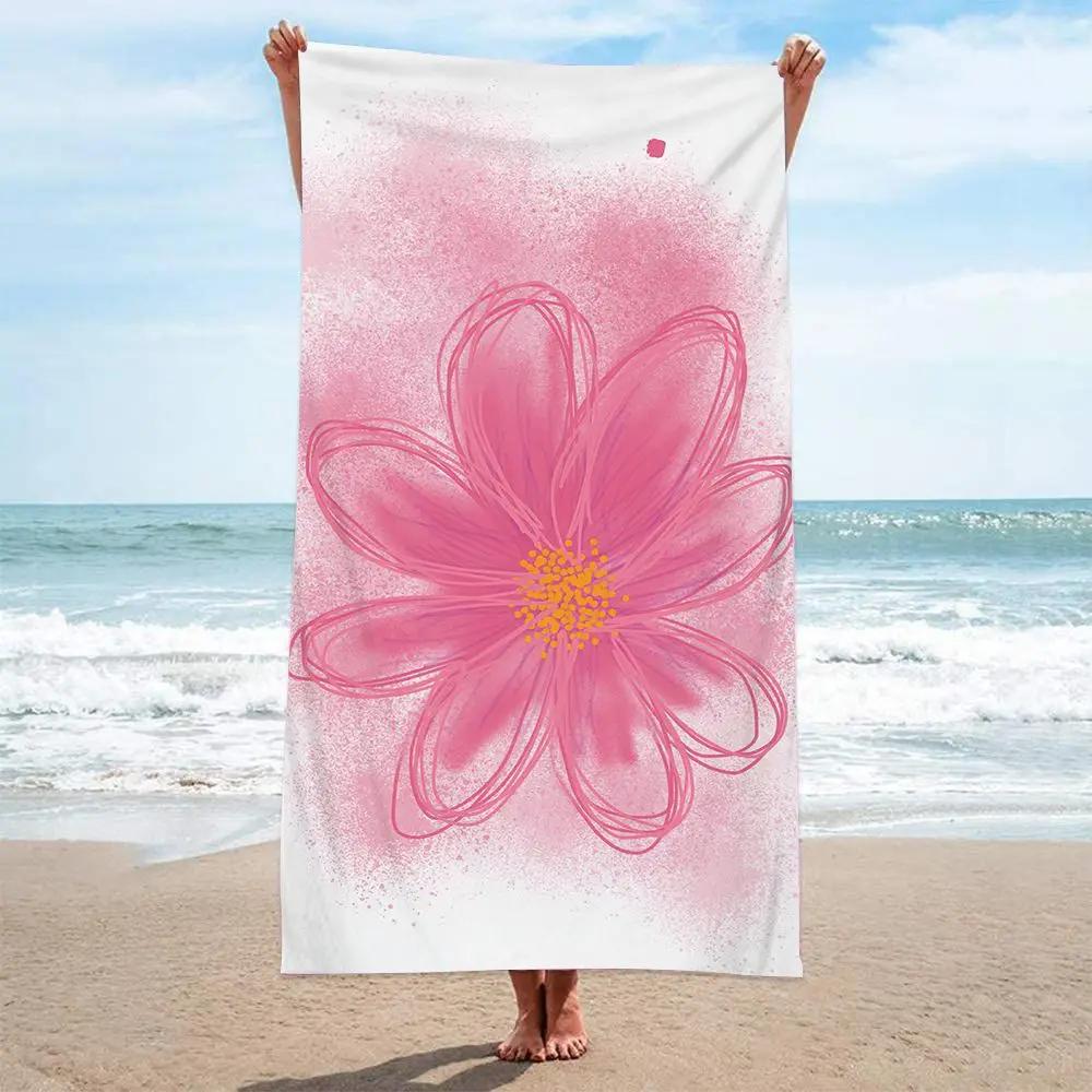 Asciugamano da Spiaggia Fiori Stile Ins, Stampa Digitale Sottile Asciugatura Rapida Anti-Sabbia Microfibra Leggero per Nuoto Yoga Viaggio Palestra Regalo