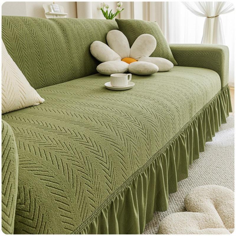 3D Lotus Leaf Skirt Edge Sofa Mats All Inclusive Plant Printed Pattern Settee Shroud Anti Cat Scratch Wear Resistant Couch Pad