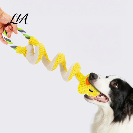 Indoor Fetch Games for Dogs Squeaky Dog Toy with Pull Rope, Plush Tug of War Toy, Safe Chew Toys Spiral Animal Interactive Small Medium Large