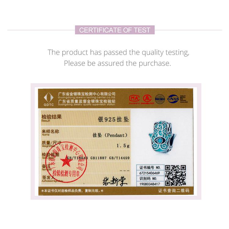 WOSTU Exquisite Mint Green Eye of Fatima Retro Pattern 925 Sterling Silver Charm Bead for DIY Jewelry Gift