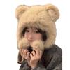 Cute Bear Plush Hat Thickened Imitation Fox Hair Thermal Ear Hat Cold-Proof Outdoor Lei Feng Hat Lace-Up