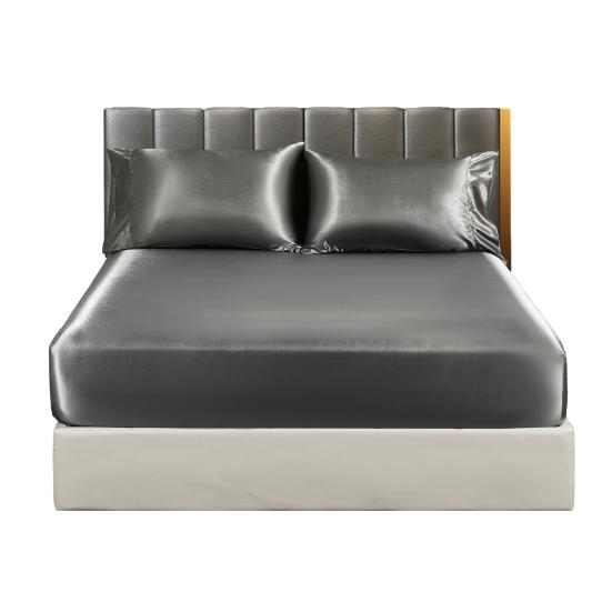 Glossy Satin Sheets Solid Color Pillowcases Sheet Fitted Sheet Cooling Wrinkle-Free Silky