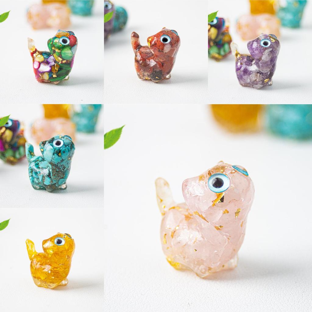 Crystal Resin Cat Figurine With Colorful Shell Decor For Office Desk Gift