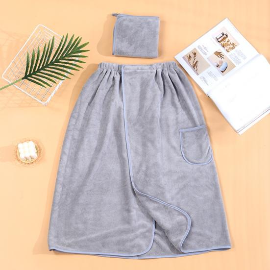 2Pcs/Set Men Bath Towel Adjustable Shower Wrap And Absorbent Towel Wearable Towel Skirt with Pocket for Gym Beach Sauna Spa