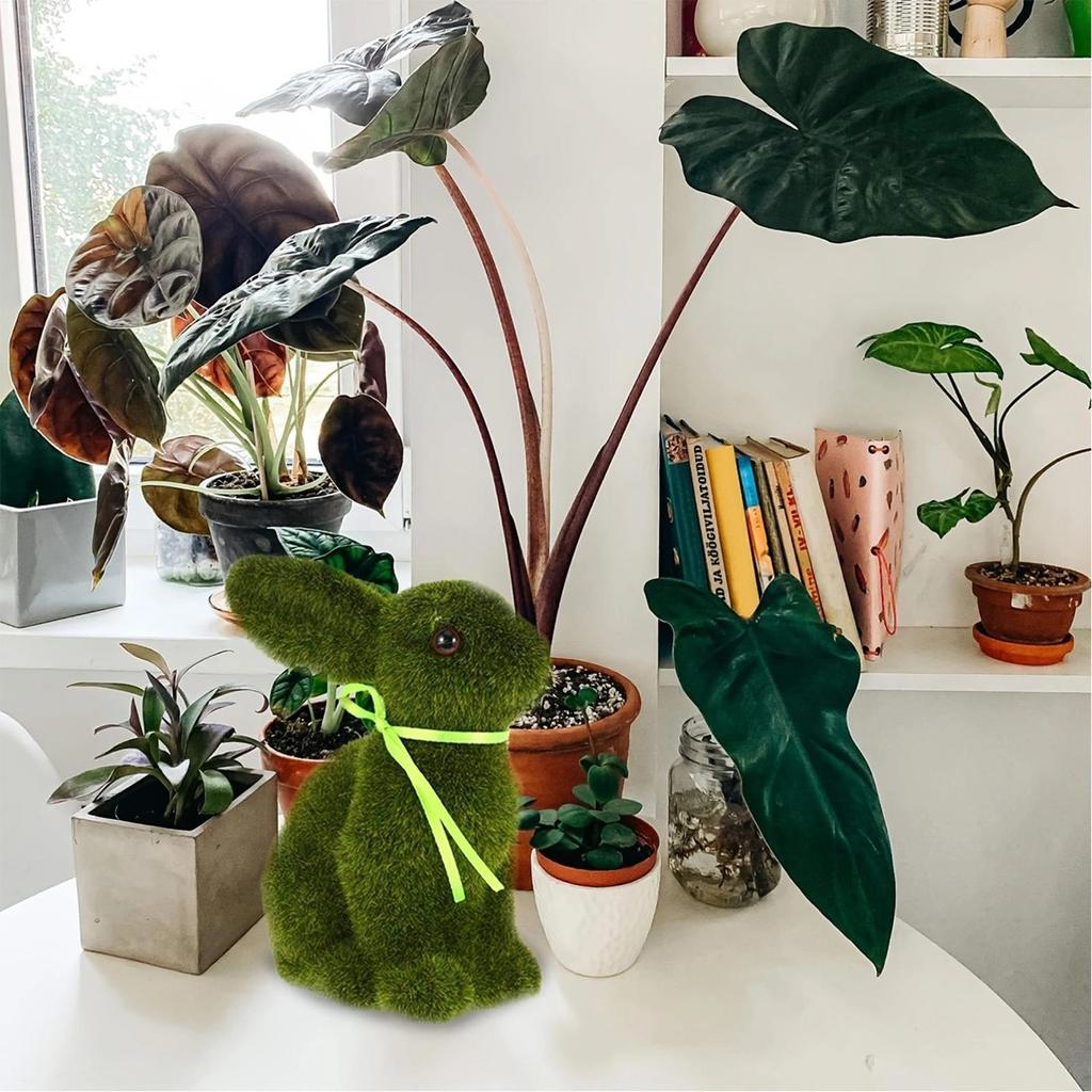 Easter Moss Bunny Flocked Animal Sculpture Easter Decoration Bunny Statue Holiday Animal Statue for Spring Easter Home Table