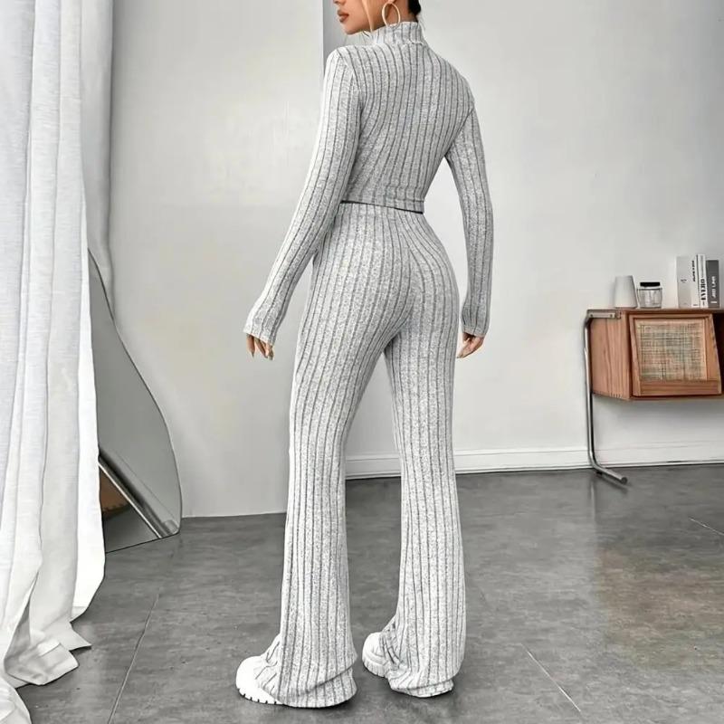 Costume tricoté de style occidental pour femmes, nouveaux pulls noirs fendus coréens, pantalons à jambes larges, ensembles décontractés en deux pièces pour dames