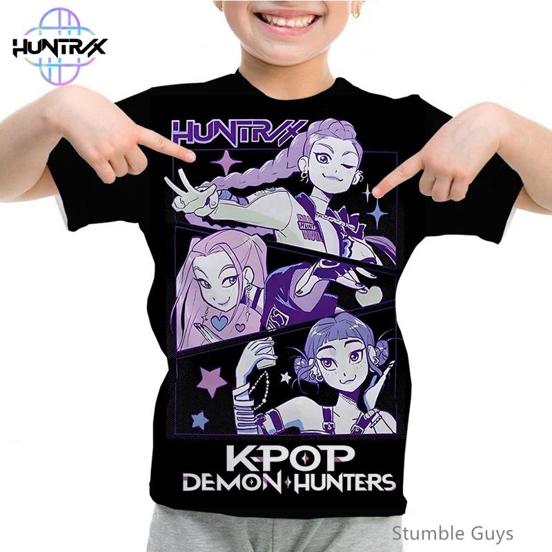 Kpop Demon Hunters Casual Fashion 3D Cartton Short Sleeve Kids Summer Boys Girls T-Shirt Anime Clothes