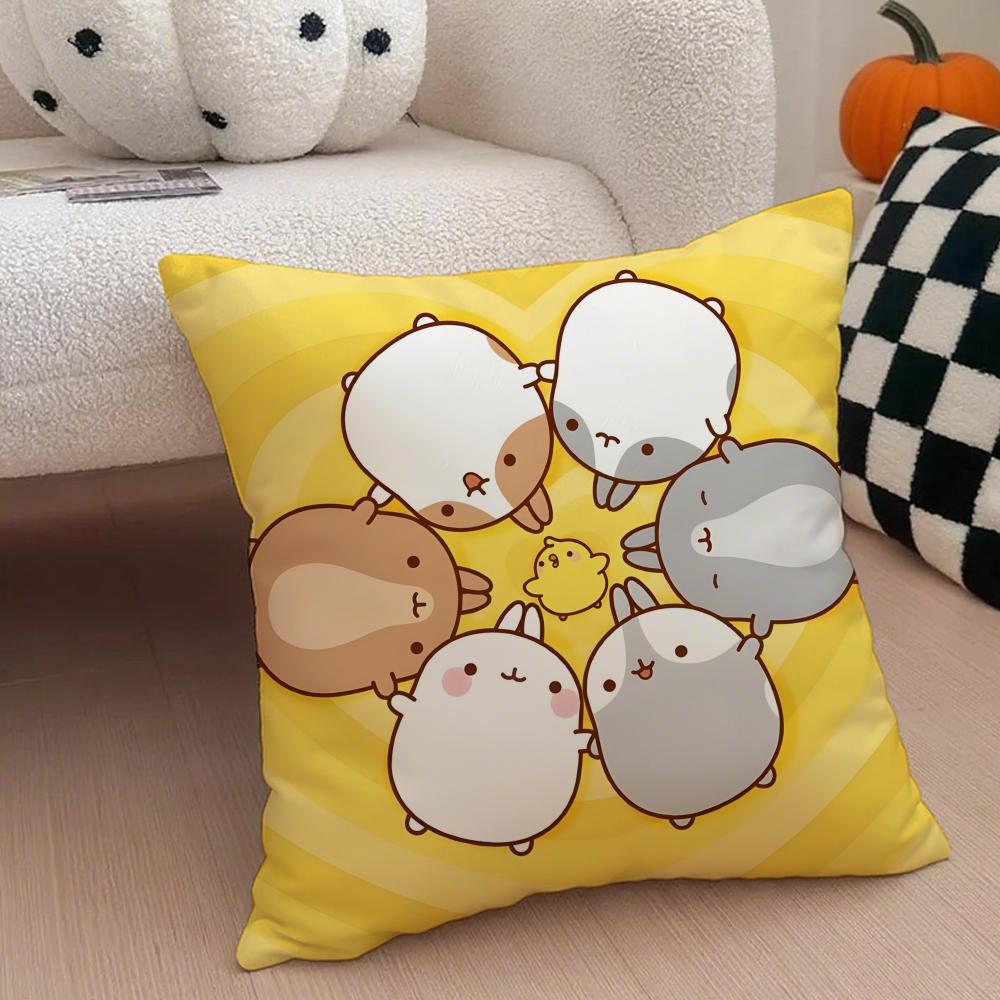 

Cute M-Molang Anime Pillow Case Anti-dustmite Pillowcase Invisible zipper silky short plush Sofa cushion cover 12x12Inch