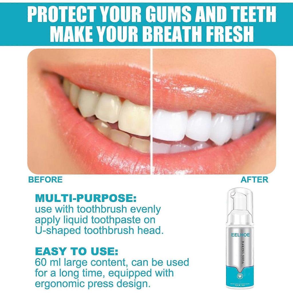 2x Baking Soda Teeth Whitening Mousse Brightify Deep Cleaning Foam Toothpaste Removes Stains Fresh Breath Dental Care Tools 60ml