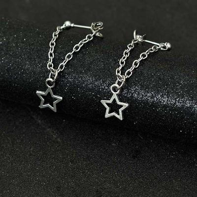 Fashion Simple Personality Pentagram Star Back Hanging Drop Earrings Korean Metal Chain Dangle Brincos Women's Jewelry