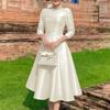 ZANZEA Damen Freizeit Rundhals 3/4 Ärmel Elegantes A-Linien Kleid